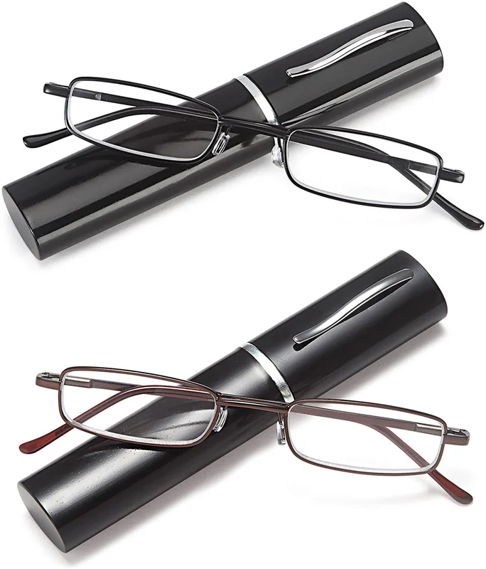 DOUBLETAKE Reading Glasses - 2 Pairs Slim Pocket Readers Magnification 2.5x 2