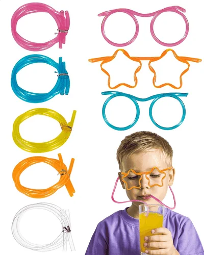 Drinking Straws Glasses Plastic 5Pcs Fun Glasses Straw Covers Cap Reusable 1