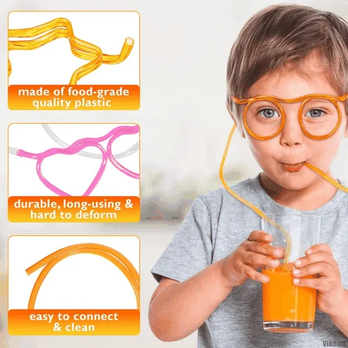 Drinking Straws Glasses Plastic 5Pcs Fun Glasses Straw Covers Cap Reusable 3