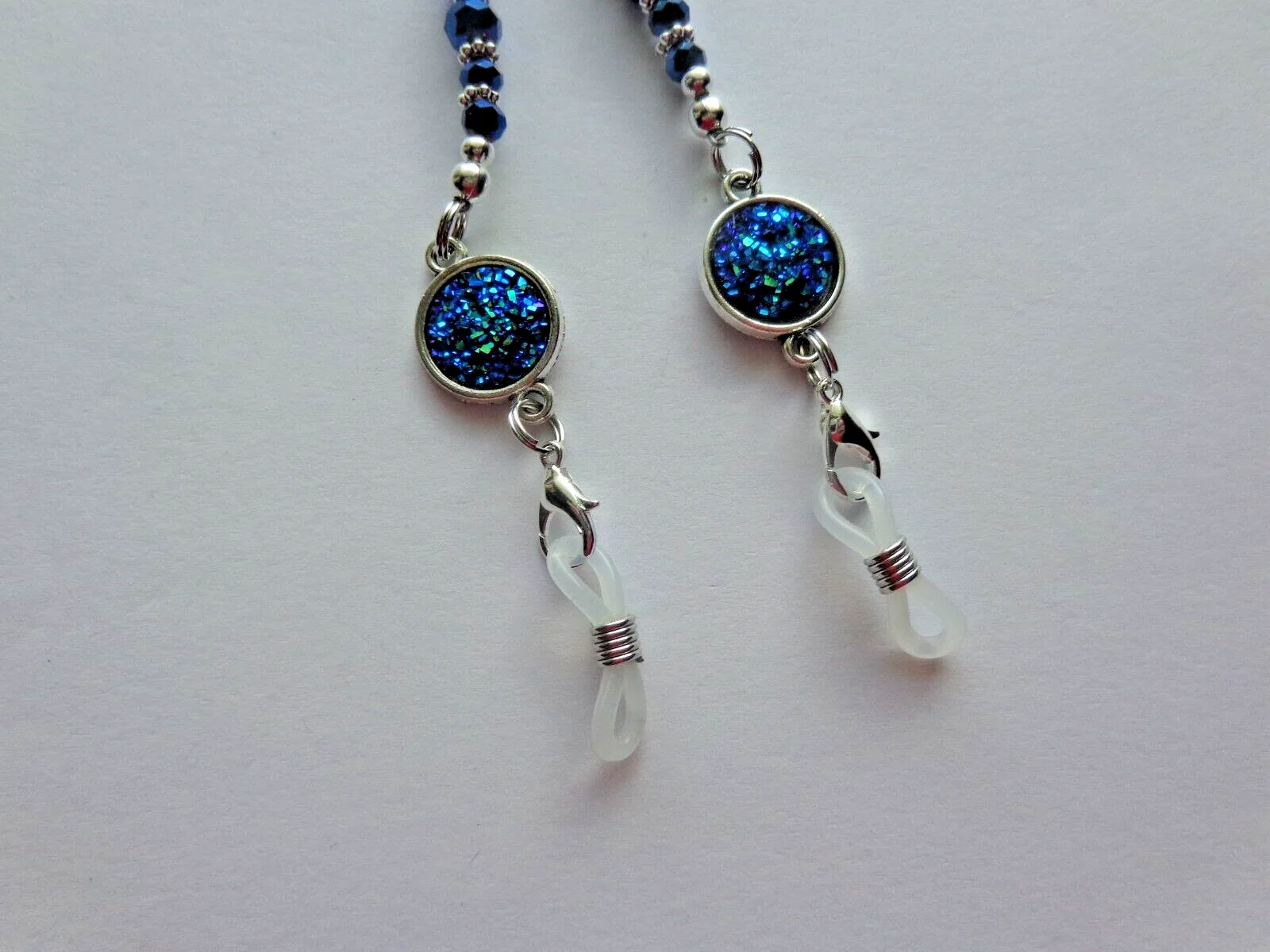 DRUZY MIDNIGHT BLUE CRYSTALS EYEGLASSES HOLDER CHAIN NECKLACE LOBSTER CLASPS