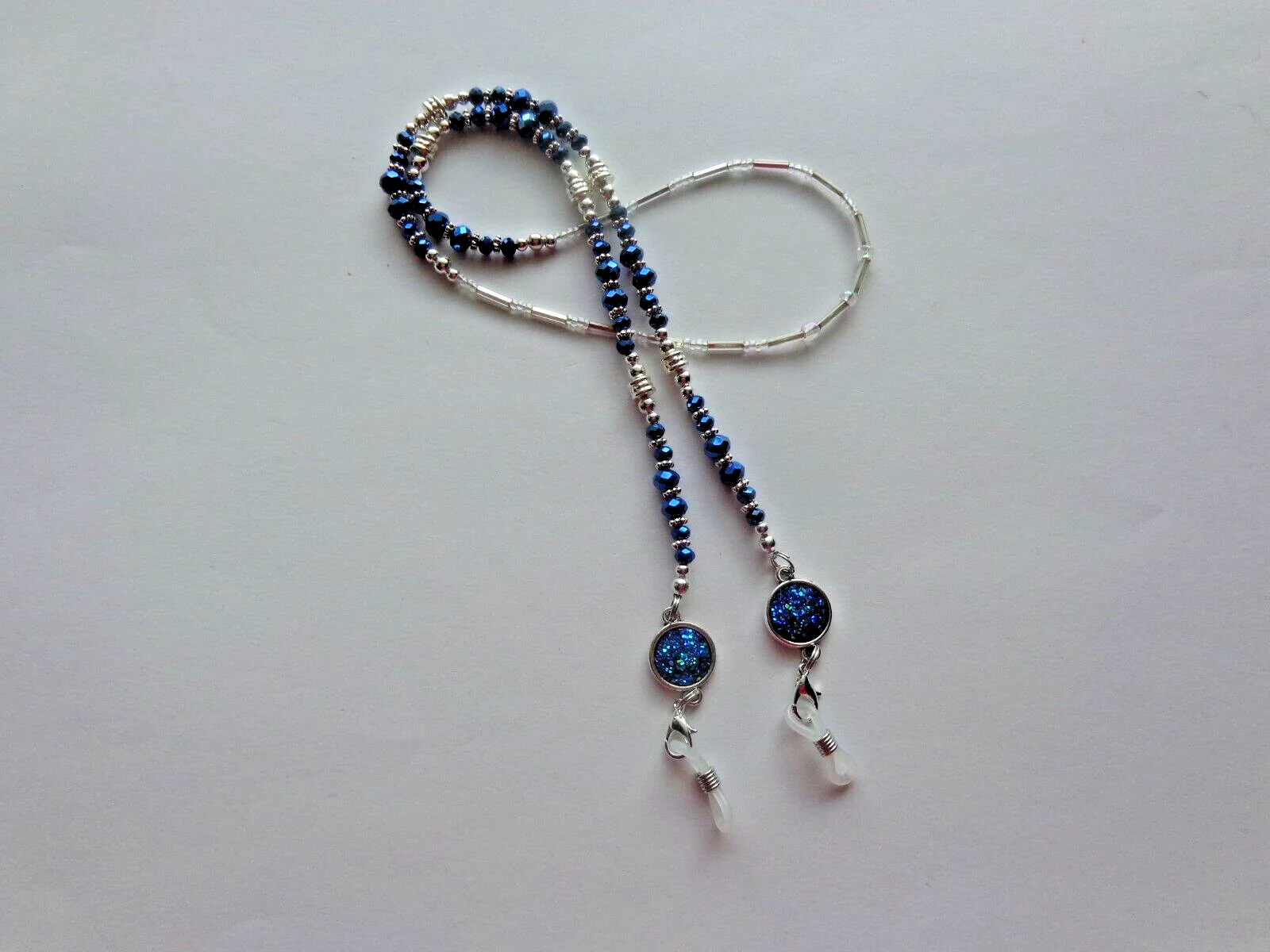 DRUZY MIDNIGHT BLUE CRYSTALS EYEGLASSES HOLDER CHAIN NECKLACE LOBSTER CLASPS 3