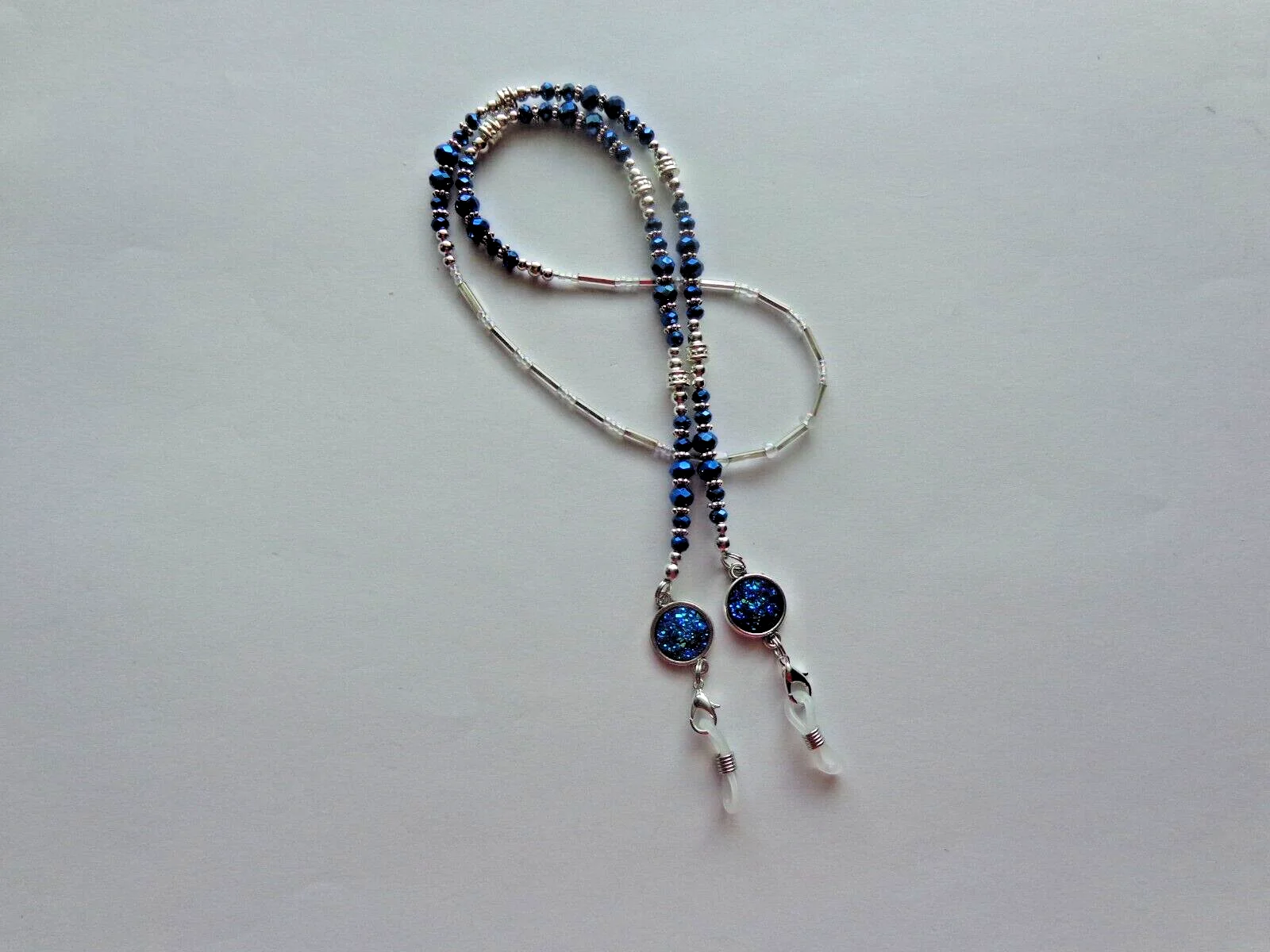 DRUZY MIDNIGHT BLUE CRYSTALS EYEGLASSES HOLDER CHAIN NECKLACE LOBSTER CLASPS 4