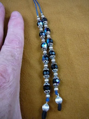 #E-284) Black white glass bead Eyeglass leash holder chain necklace eyeglasses