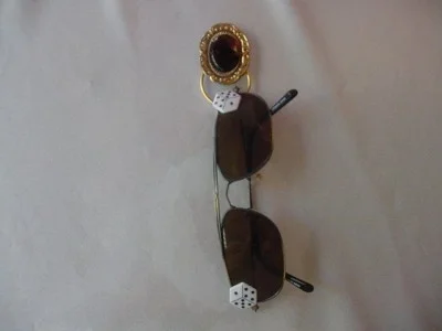 (#E-457) Coy Victorian lady brass Eyeglass pin pendant ID badge holder 2