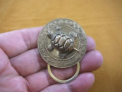 (E-522) Tortoise turtle loop round brass Eyeglass pin pendant ID badge holder