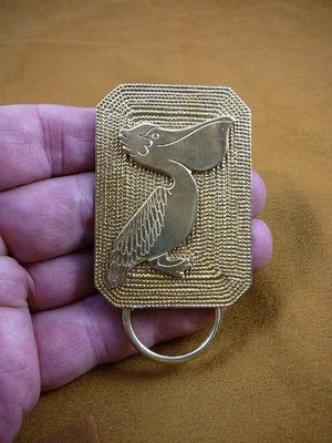 E-845) Pelican coastal bird textured brass Eyeglass pin pendant ID badge holder
