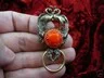 (#E599) Pair Peacock red Eyeglass pin pendant ID badge holder