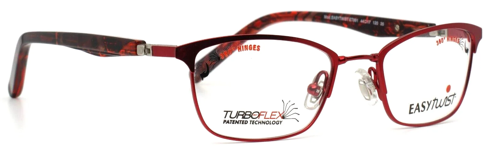 EASY TWIST ET991 35 Red Girls Kids Rectangle Full Rim Eyeglasses 44-17-120 B:28 3