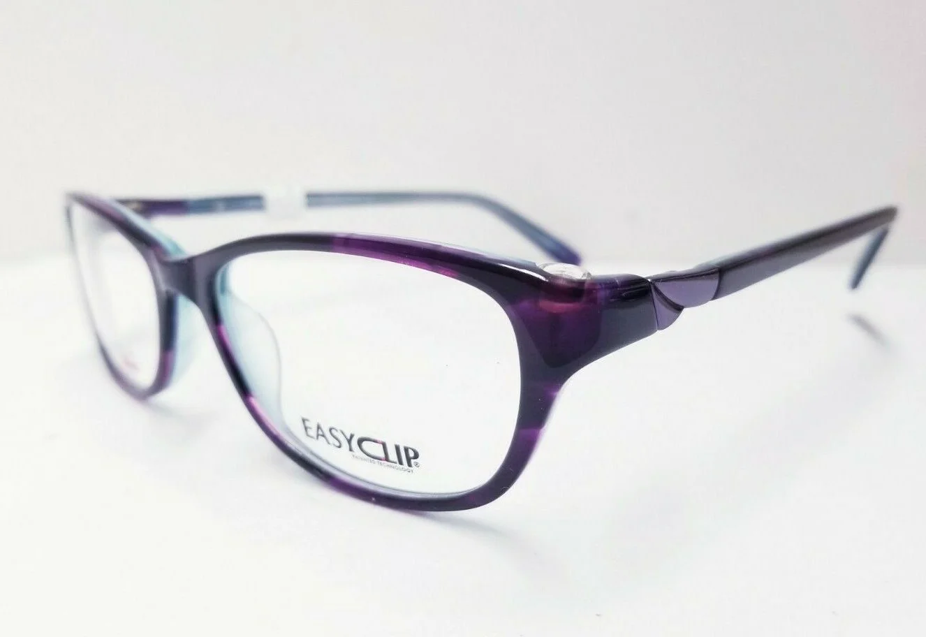 EASYCLIP EC300 Eyeglasses Frame 52-16-135 MARBLE PURPLE/CLR LIGHT BLUE