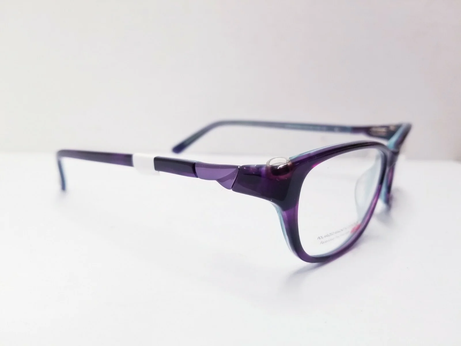 EASYCLIP EC300 Eyeglasses Frame 52-16-135 MARBLE PURPLE/CLR LIGHT BLUE 4
