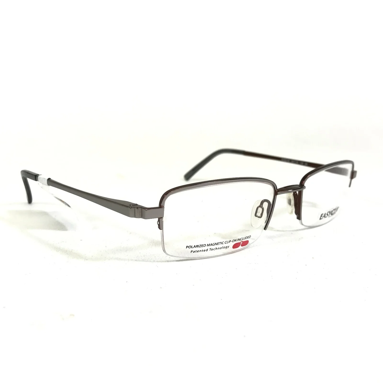 Easyclip Eyeglasses Frames M S3122 20 Brown Grey Rectangular Half Rim 52-19-140 3