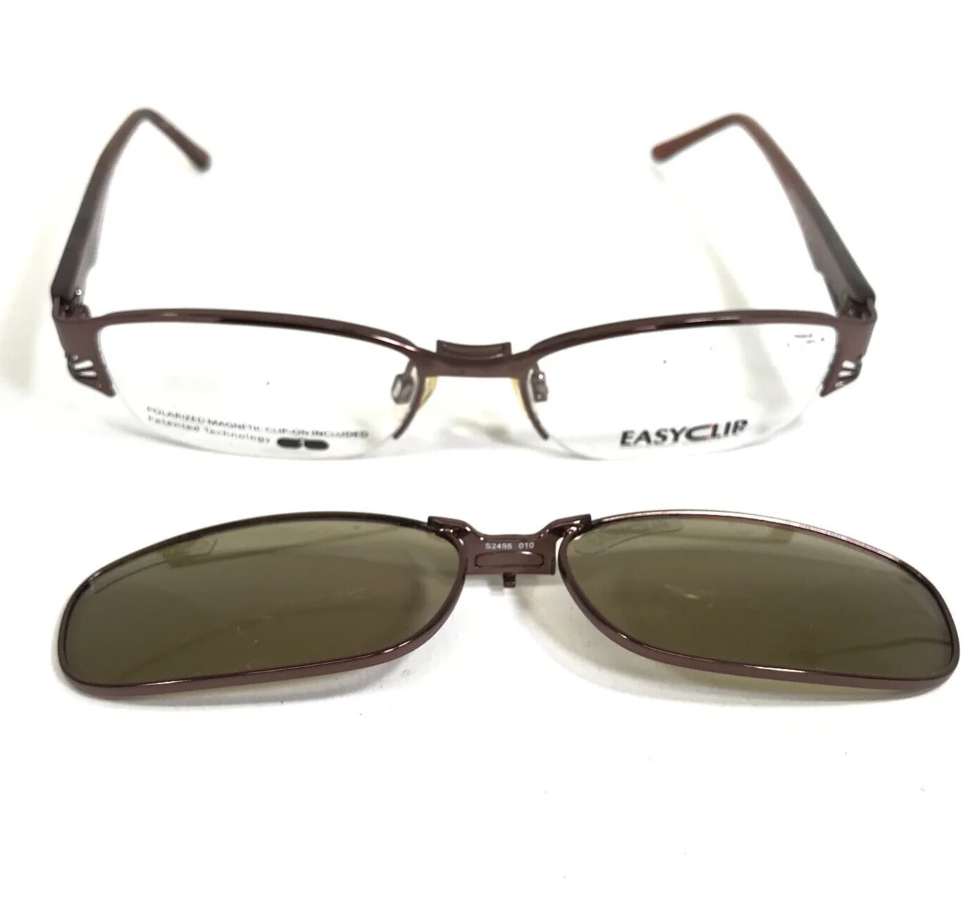 Easyclip Eyeglasses Frames MOD S2495 010 Brown with Clip On Lenses 48-16-135