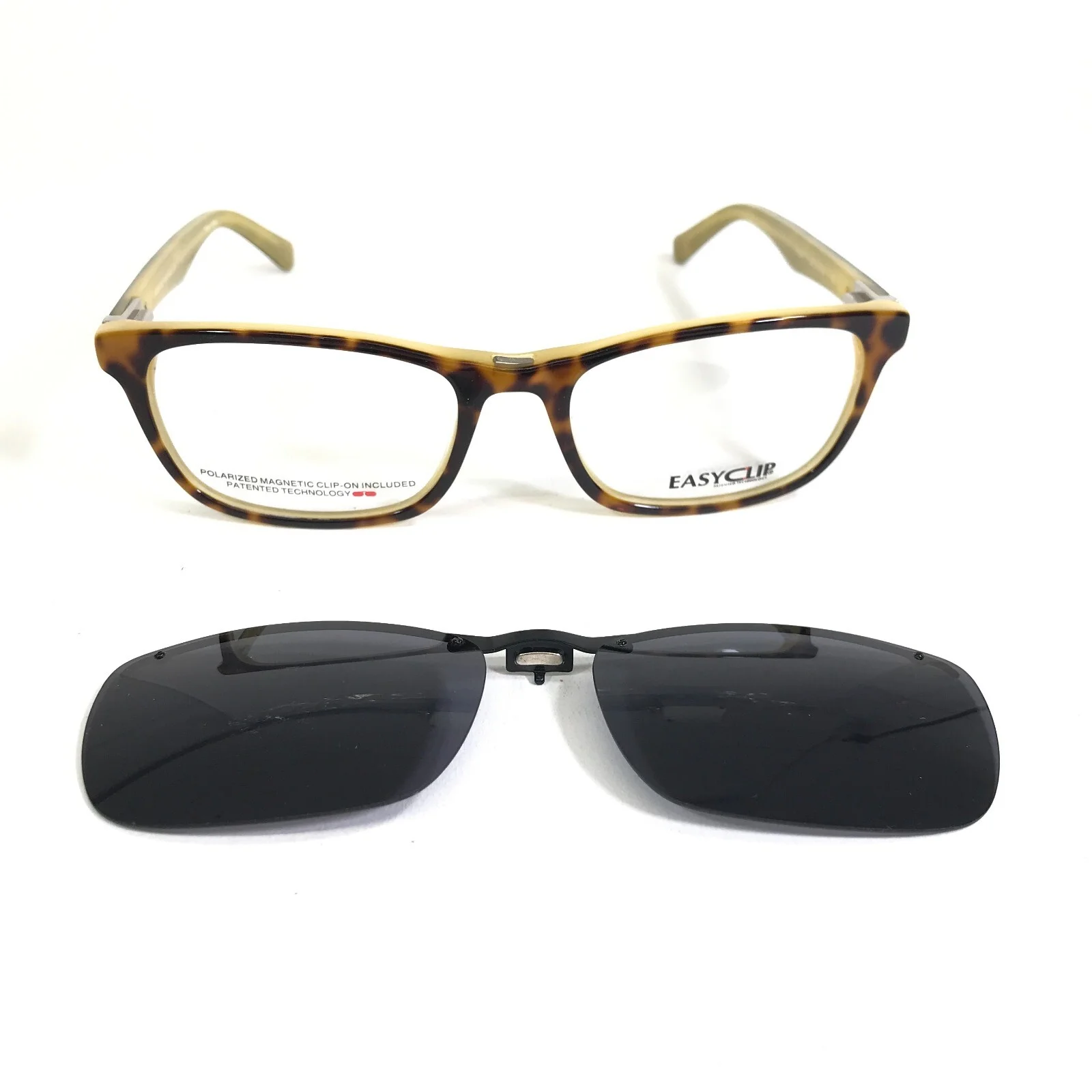 Easyclip Eyeglasses Frames TK948 Yellow Tortoise Square with Clip On Lenses 3