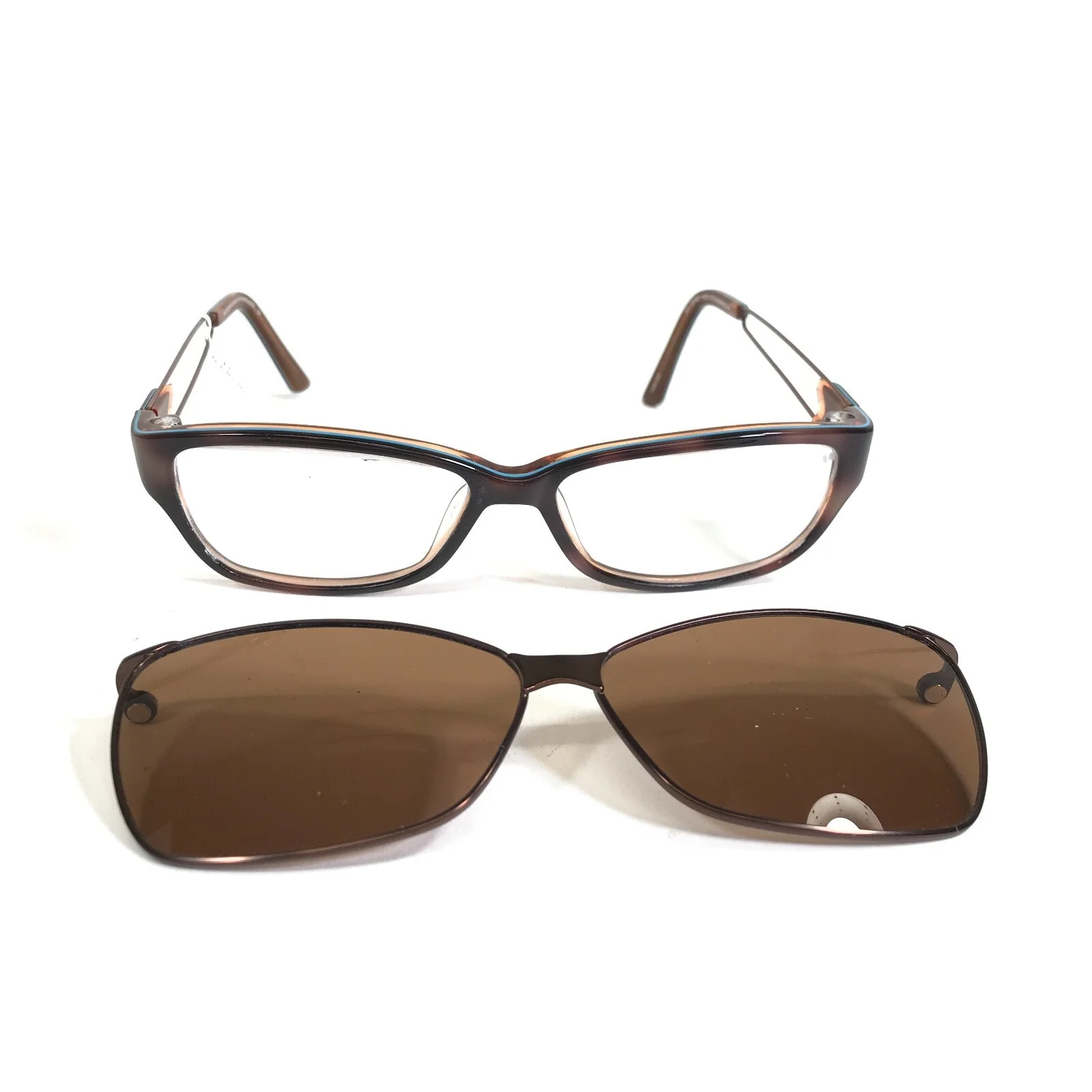 Easyclip Eyeglasses Frames WF EC925 BROWN/OLIVE Blue Frames with Clip On Lenses 3