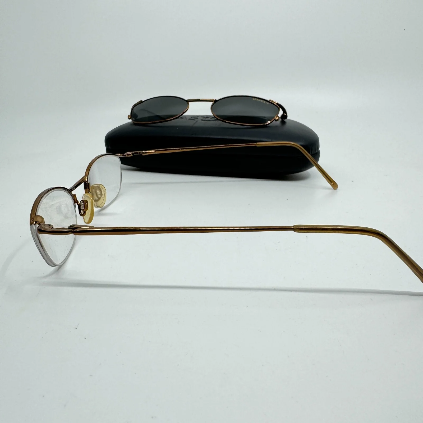 Easyclip Eyeglasses Gold Frame w Polarized ClipOn Sunglasses 49-19 H9563 2
