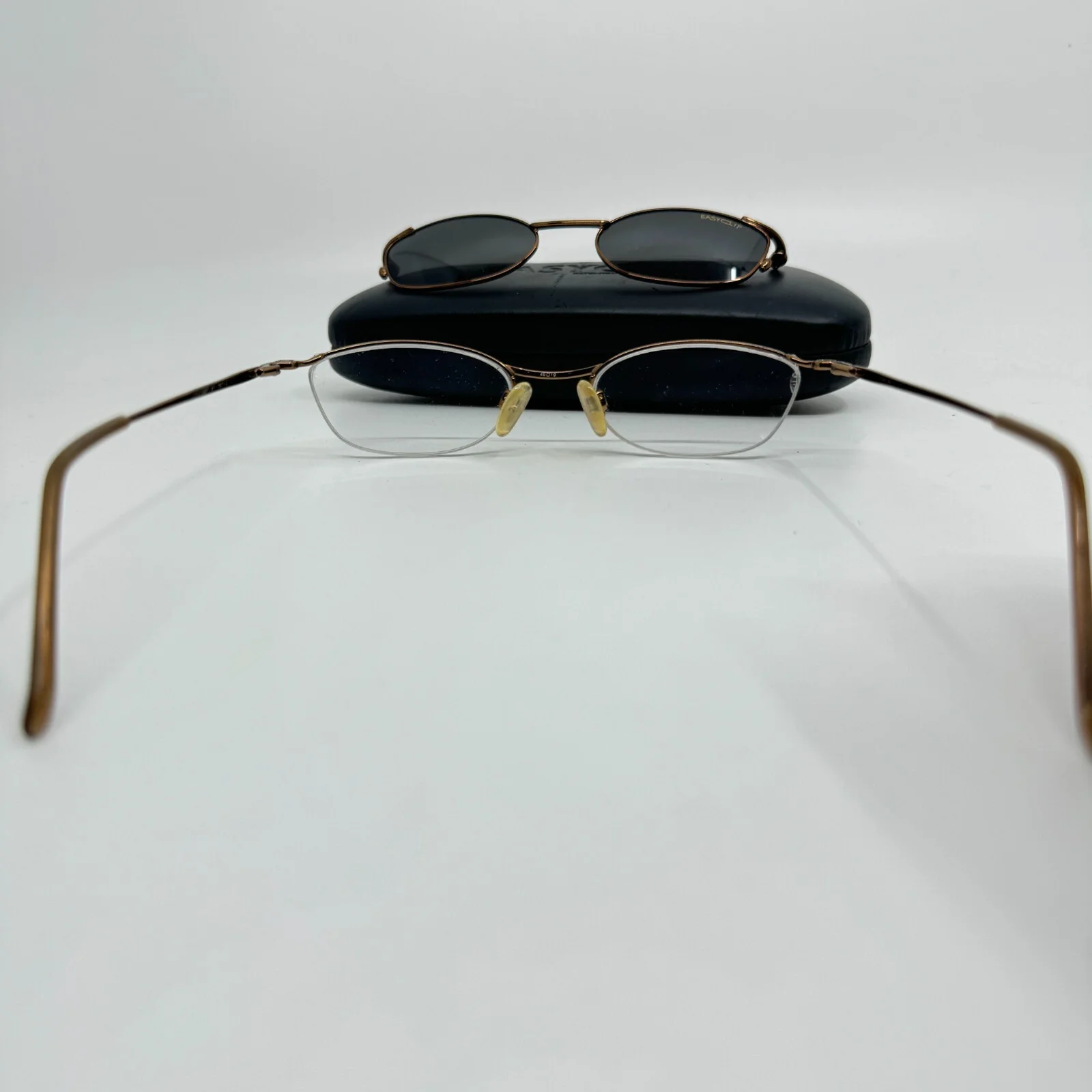 Easyclip Eyeglasses Gold Frame w Polarized ClipOn Sunglasses 49-19 H9563 3