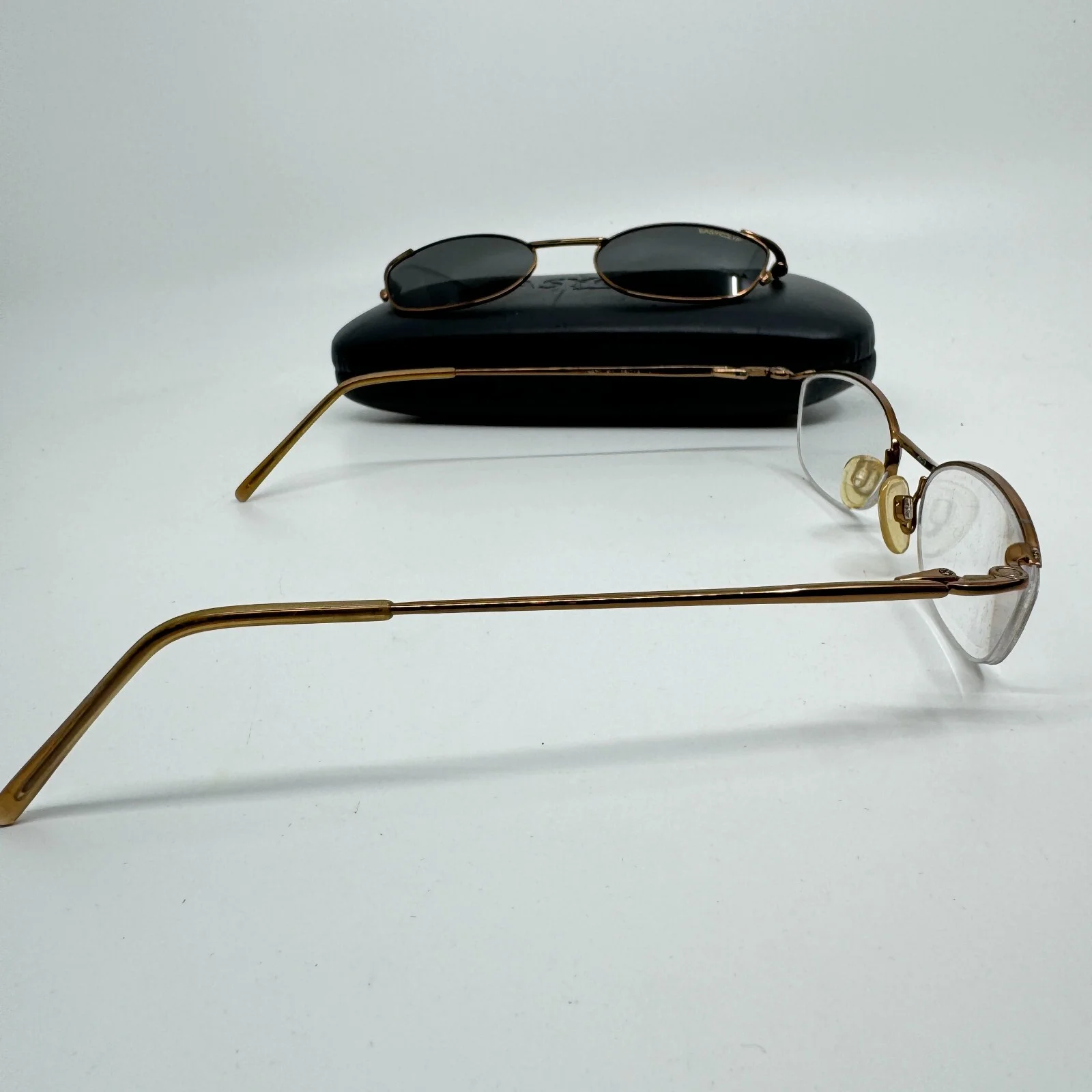 Easyclip Eyeglasses Gold Frame w Polarized ClipOn Sunglasses 49-19 H9563 4