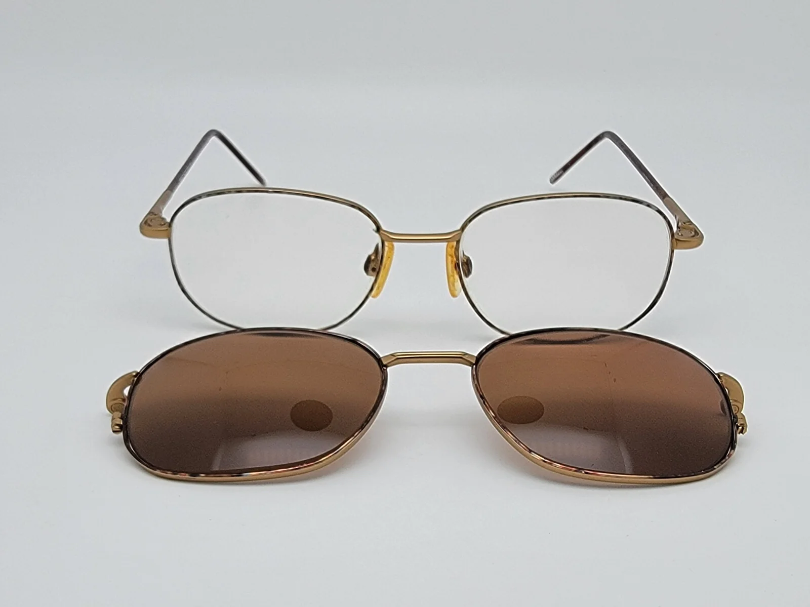 Easyclip Eyeglasses Matte Gold Tortoise Frame w Polarized ClipOn Sunglasses 52mm