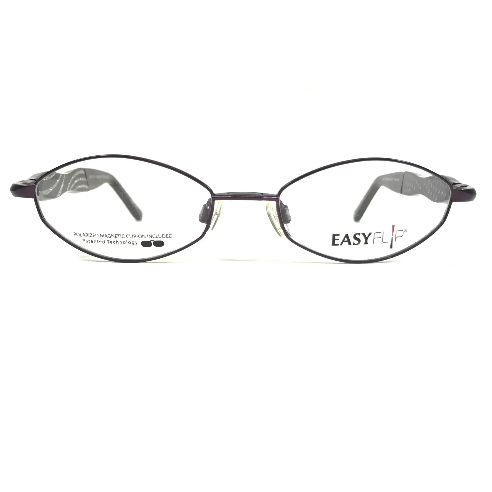 EasyFlip Eyeglasses Frames MOD S2489 Purple Round Sparkly w Clip Ons 49-17-135 3