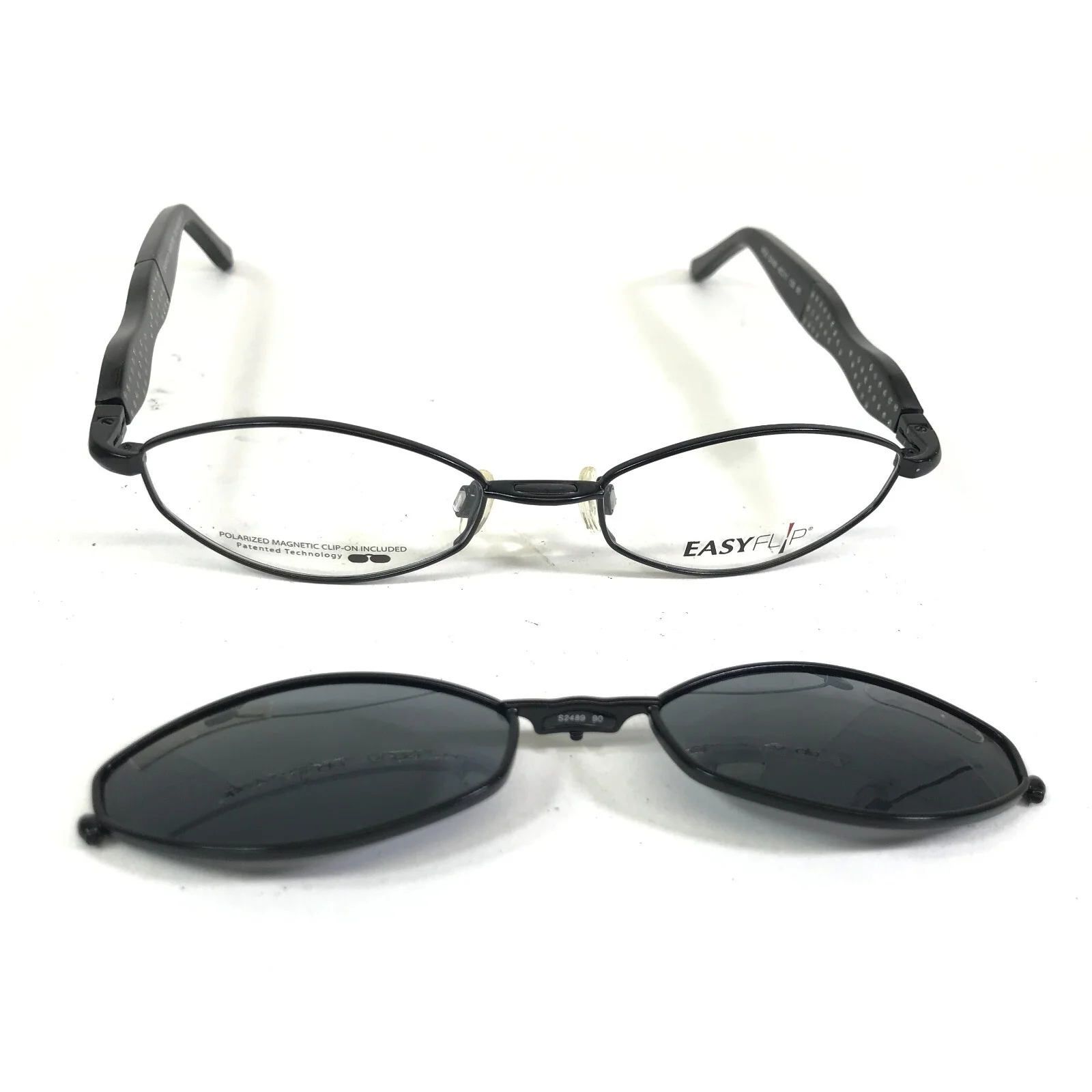 EasyFlip Petite Eyeglasses Frames MOD S2489 90 Sparkly Black Clip Ons 49-17-135 2