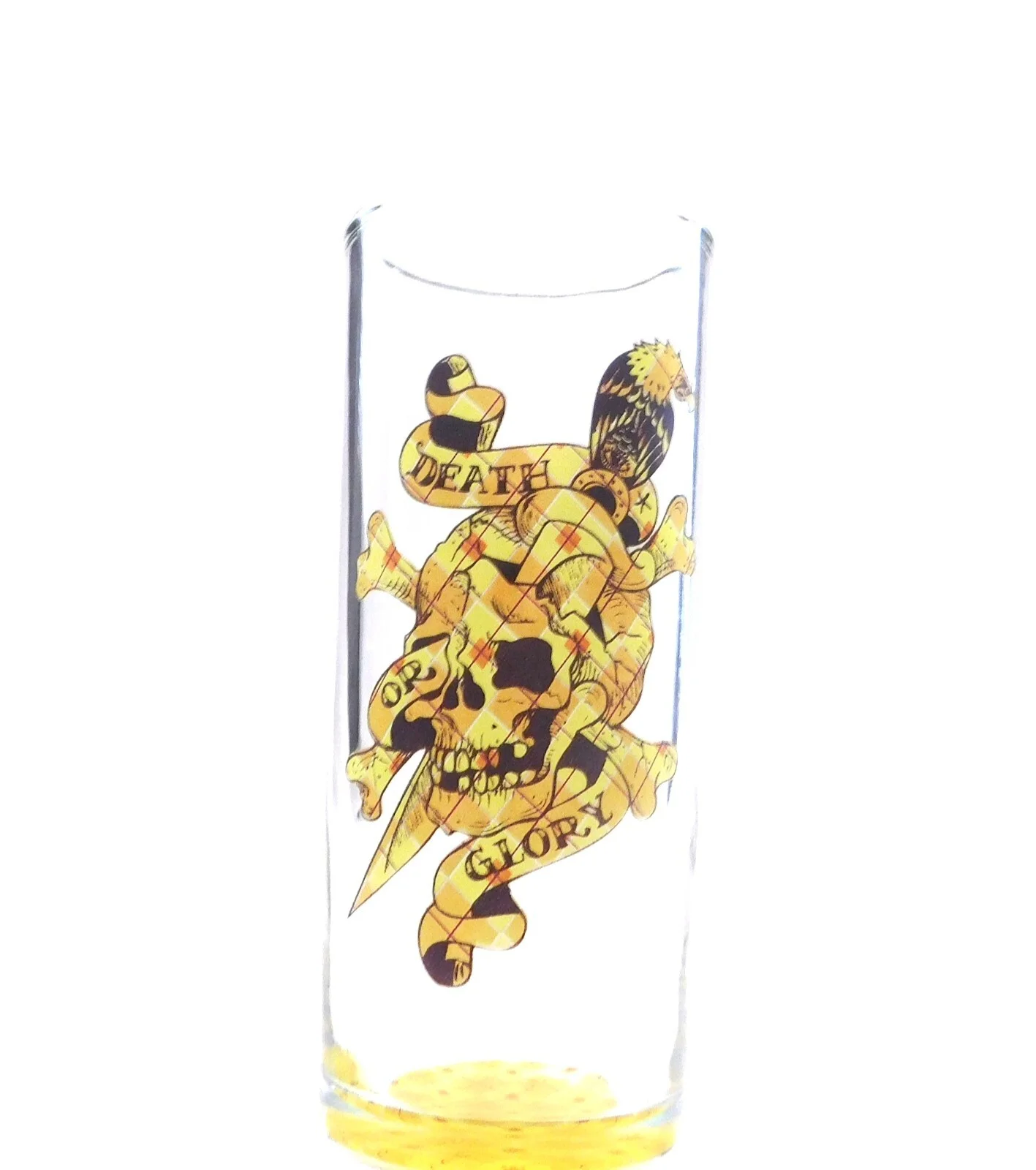 Ed Hardy Death Or Glory Glass Tumbler Skull Crossbones Dagger Red Decal