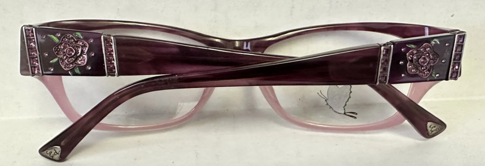 Ed Hardy Rhinestone Eyeglasses New Purple EHO750 52 16 135 RoseTemples