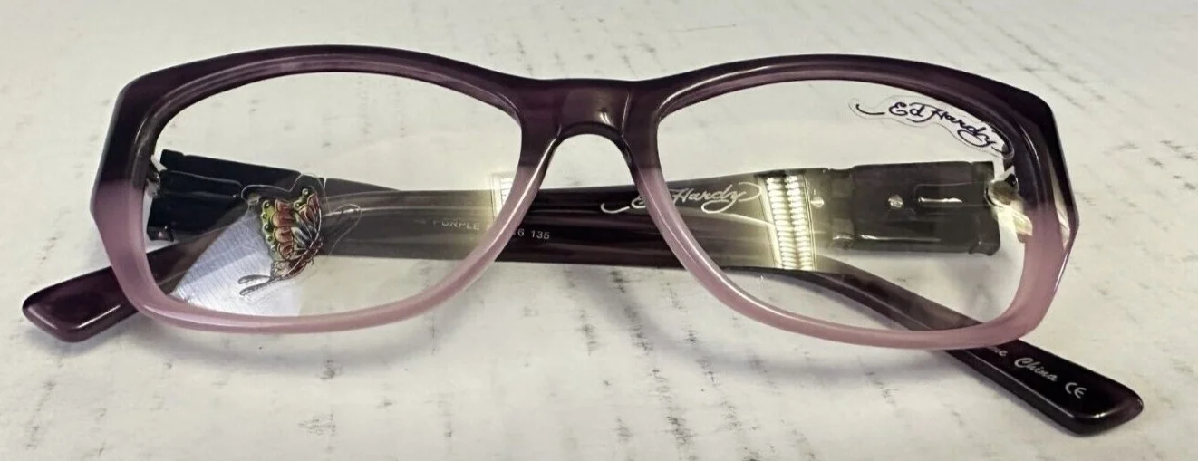 Ed Hardy Rhinestone Eyeglasses New Purple EHO750 52 16 135 RoseTemples 2