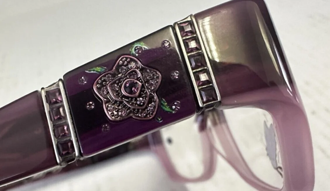 Ed Hardy Rhinestone Eyeglasses New Purple EHO750 52 16 135 RoseTemples 4