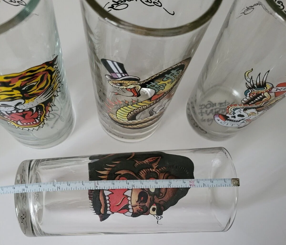 Ed Hardy Unique Tall Set of Four Drinking Glasses 3