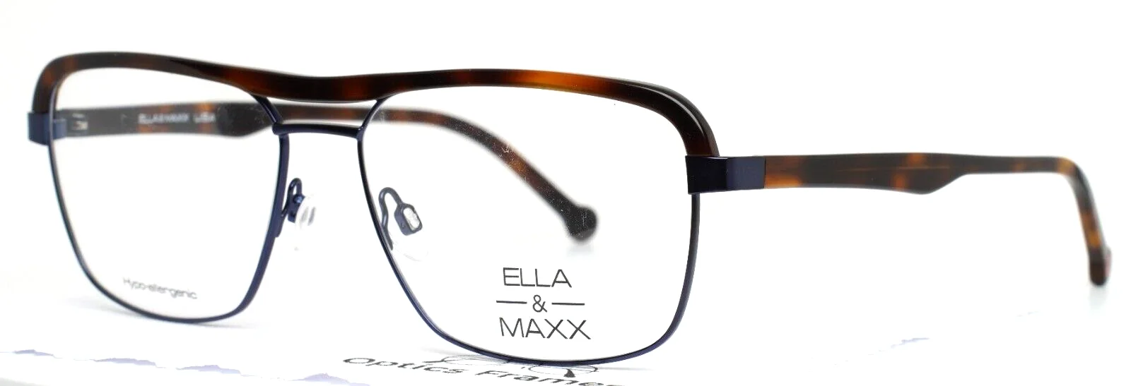 ELLA & MAXX 701164 45 Navy Tortoise Mens Aviator Eyeglasses 59-16-150 B:43