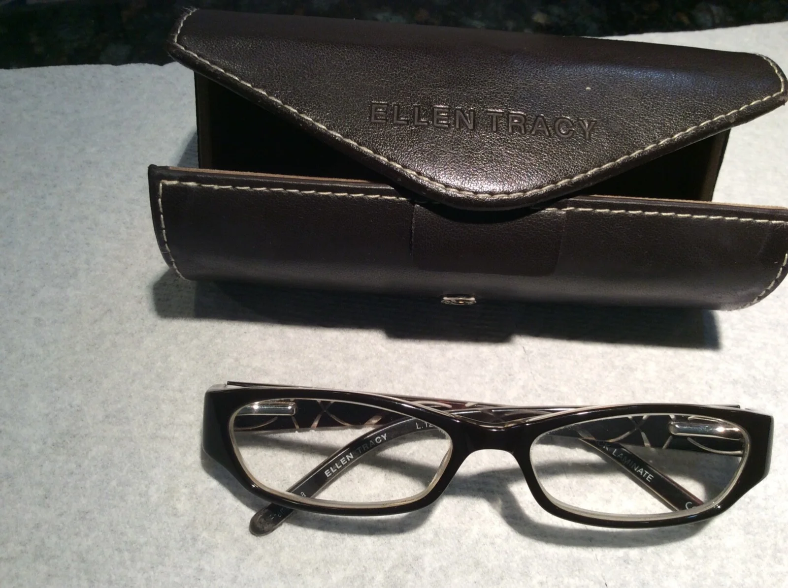 Ellen Tracy Petite Eyeglasses 50-15-120mm Licerta Black Laminate and Case
