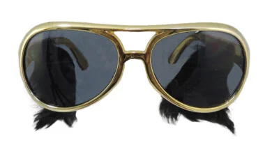 Elvis Sunglasses With Sideburns Gold Costume Glasses 1