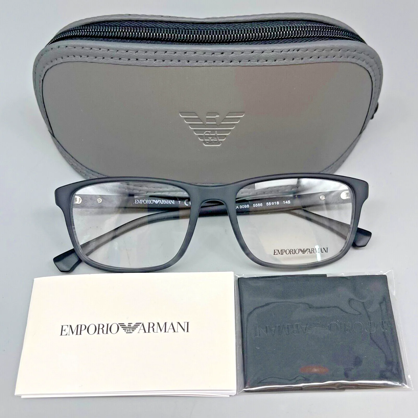 EMPORIO ARMANI EA 3098/5566 Unisex Eyeglasses-55-18-145mm- Black Rubber Original 2