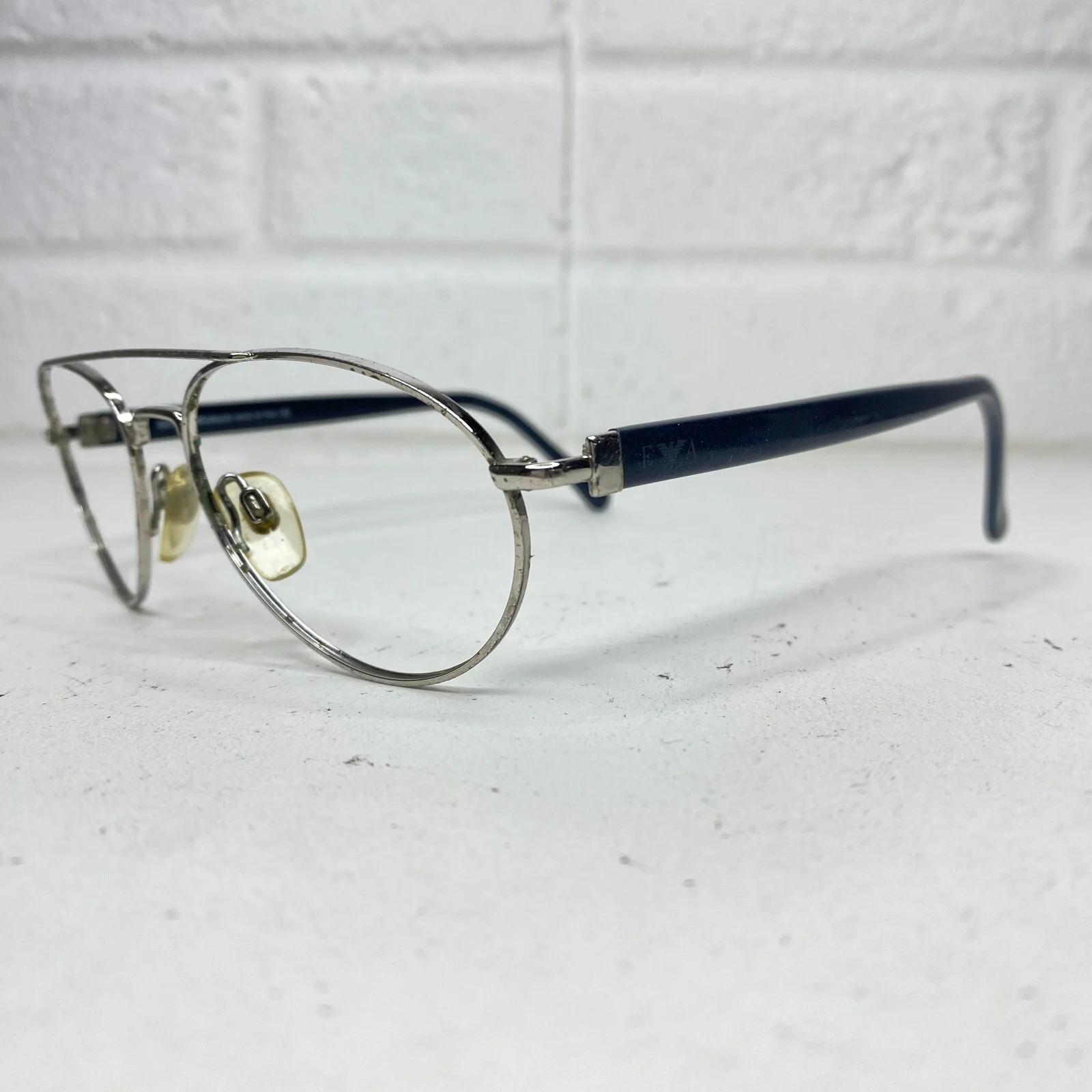 Emporio Armani Eyeglasses Frames Blue Silver Aviator 092-s 707 54-17 Small 18296 2
