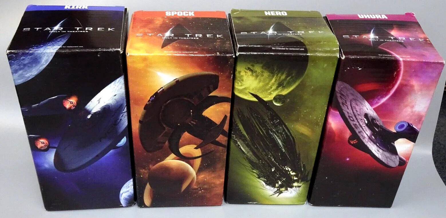 Equity 2008 Star Trek Movie Promotional set 4 Frosted Glasses w/Boxes-Unused