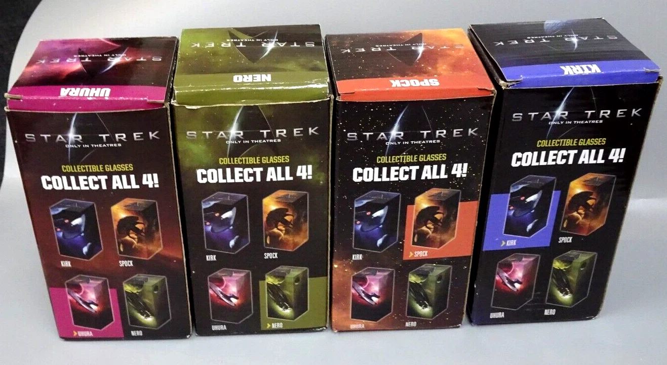 Equity 2008 Star Trek Movie Promotional set 4 Frosted Glasses w/Boxes-Unused 2
