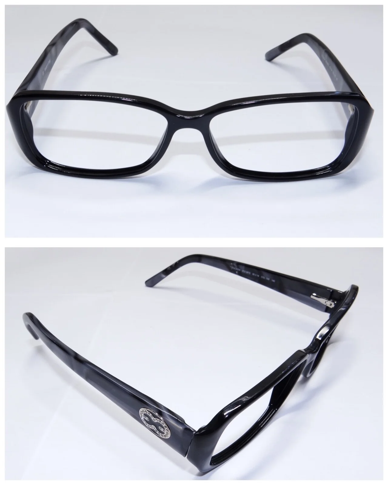 Escada Black Mother of Pearl Crystal Logo Frames Black Gray 55-14-140 VES087S