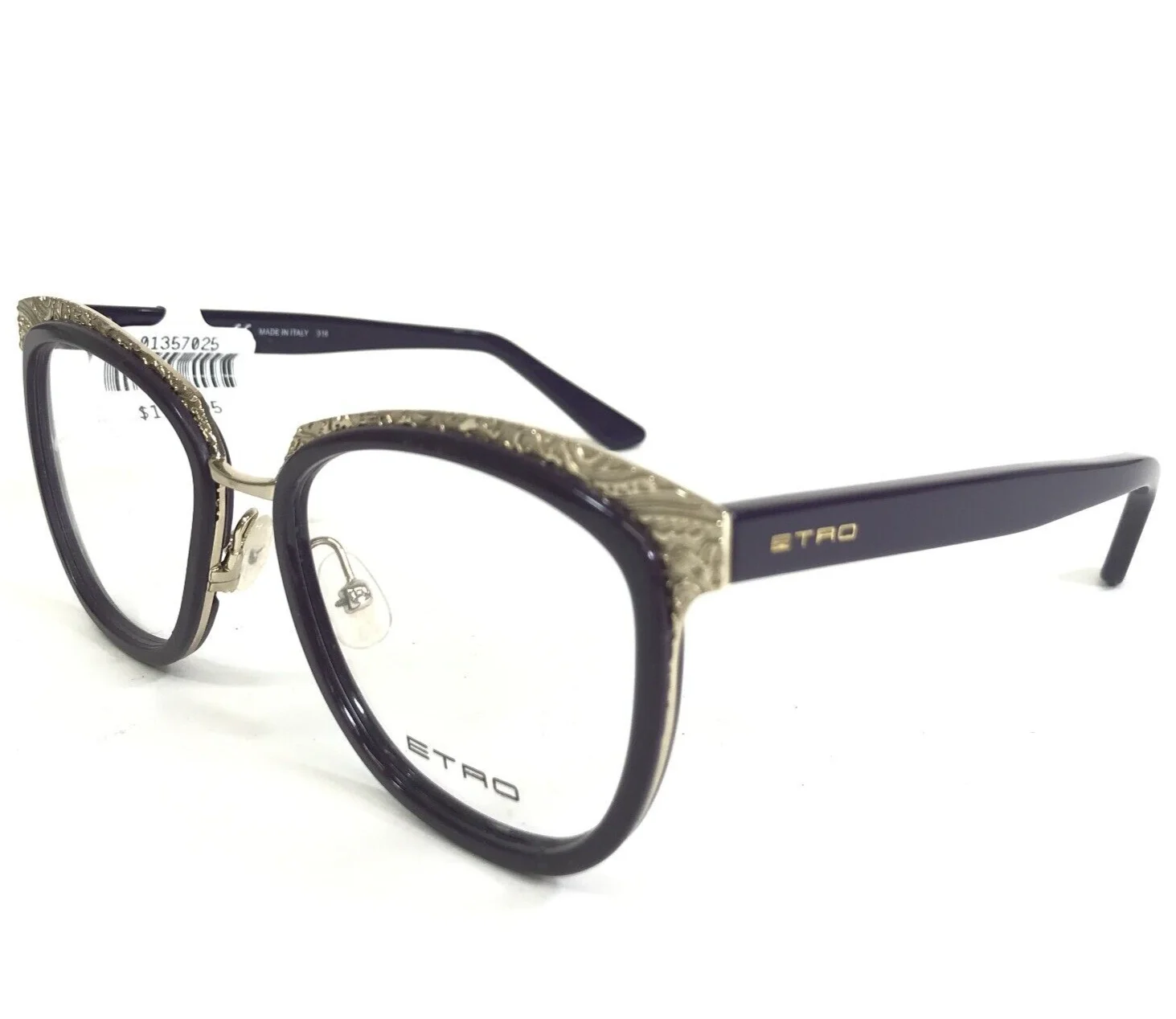 Etro Eyeglasses Frames ET2108 500 Dark Purple Gold Cat Eye Full Rim 53-17-140