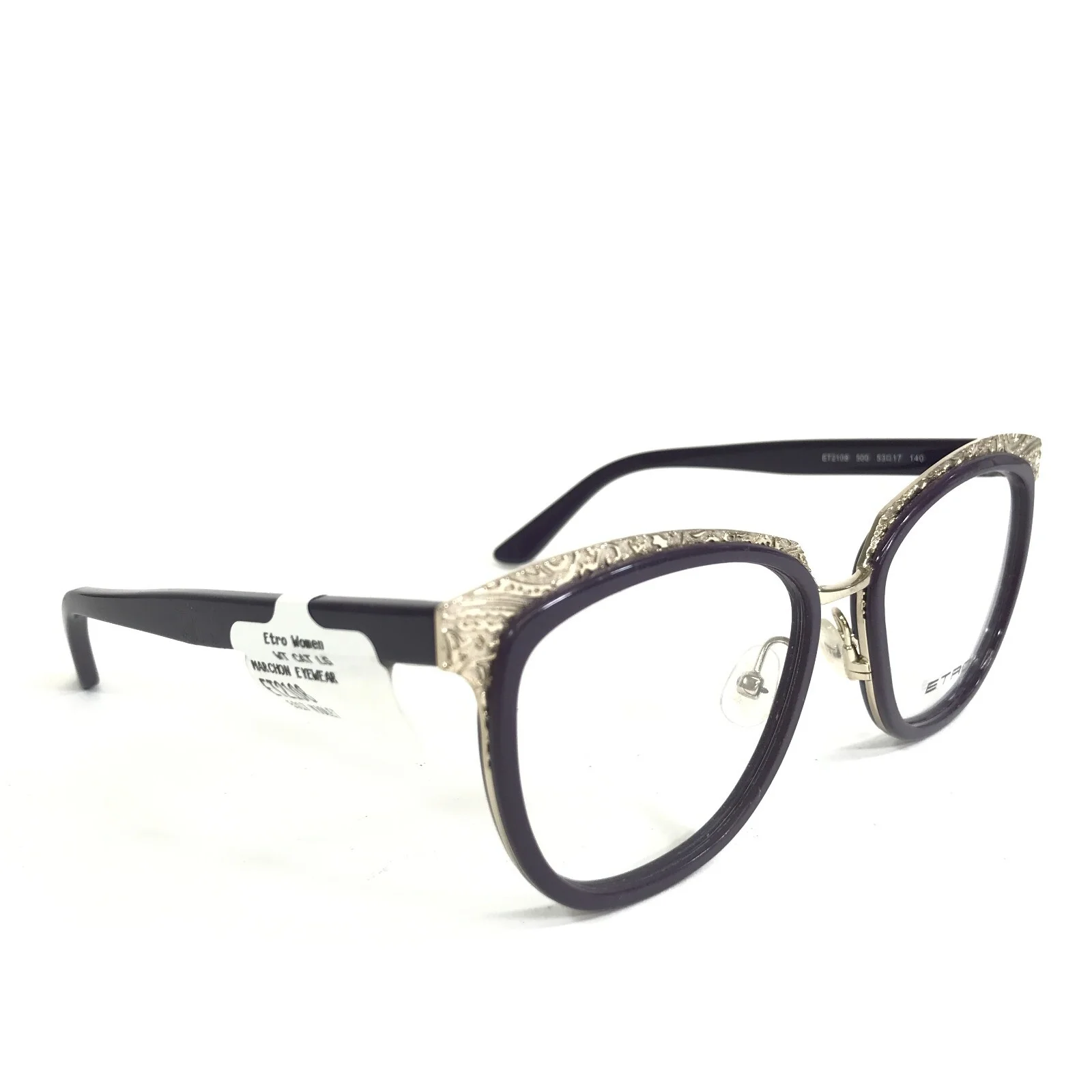 Etro Eyeglasses Frames ET2108 500 Dark Purple Gold Cat Eye Full Rim 53-17-140 3