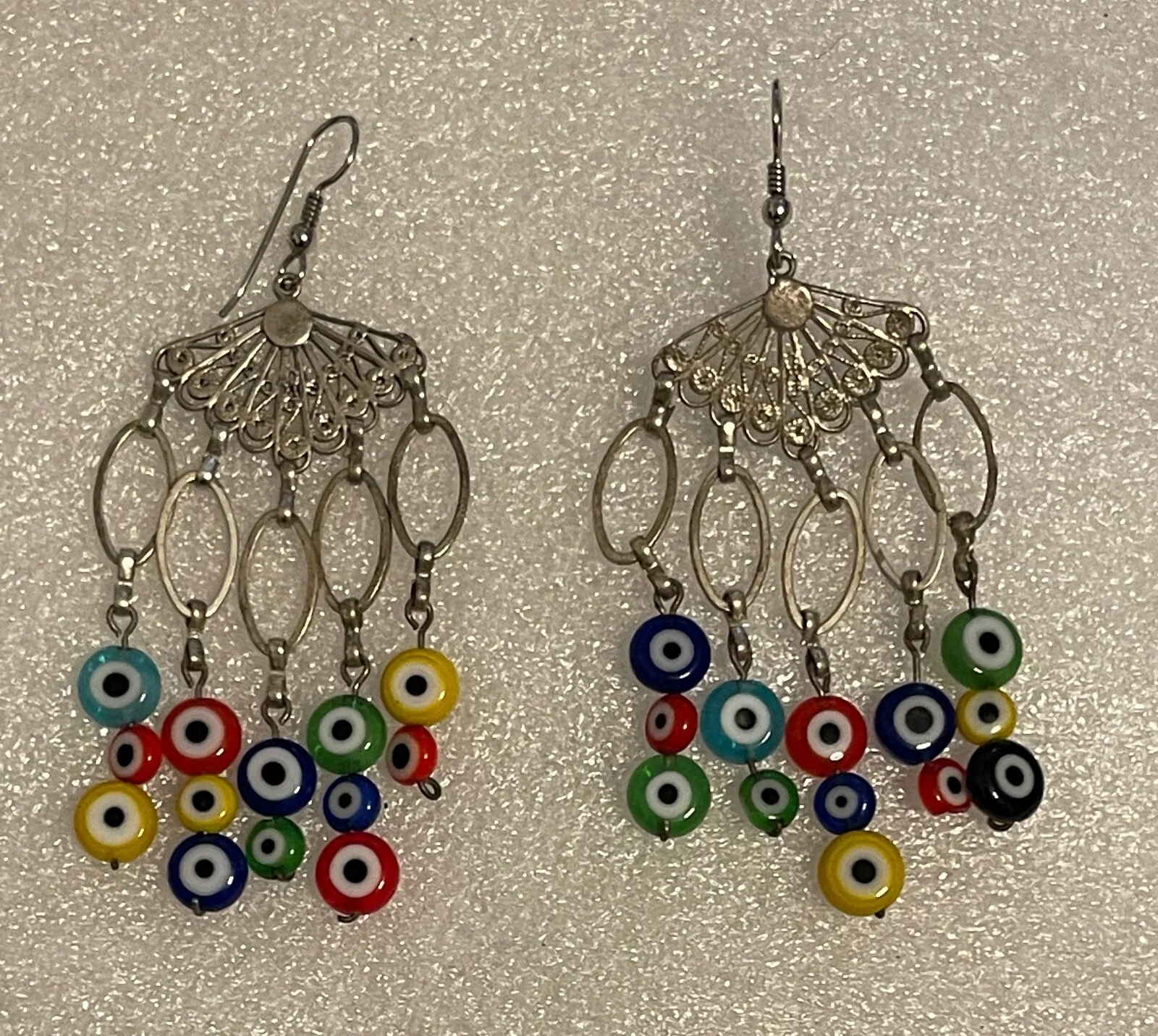 EVIL EYE GLASS BEAD DANGLE CHANDELIER EARRINGS, California Art Fair, NWOT