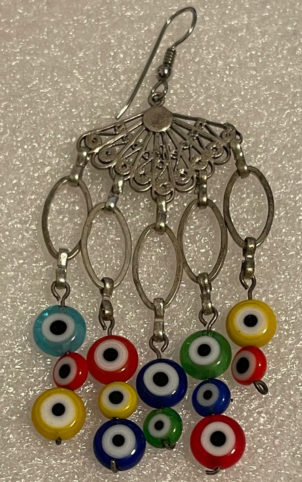 EVIL EYE GLASS BEAD DANGLE CHANDELIER EARRINGS, California Art Fair, NWOT 2