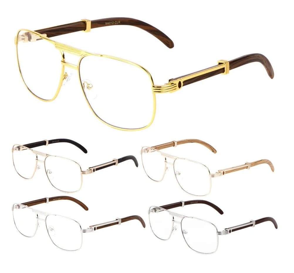 EXECUTIVE AVIATOR EYEGLASSES CLEAR LENS SUNGLASSES METAL WOOD FRAME SQUARE RETRO