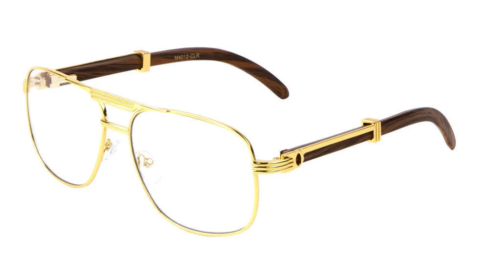 EXECUTIVE AVIATOR EYEGLASSES CLEAR LENS SUNGLASSES METAL WOOD FRAME SQUARE RETRO 2