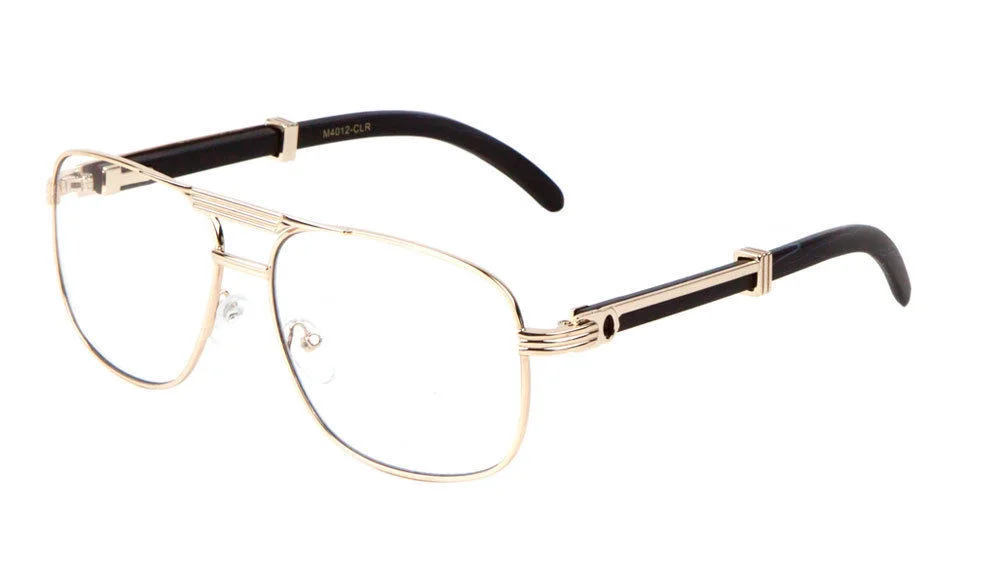 EXECUTIVE AVIATOR EYEGLASSES CLEAR LENS SUNGLASSES METAL WOOD FRAME SQUARE RETRO 3