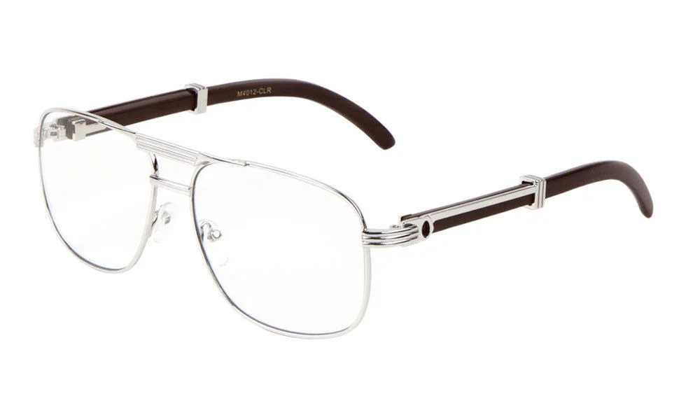 EXECUTIVE AVIATOR EYEGLASSES CLEAR LENS SUNGLASSES METAL WOOD FRAME SQUARE RETRO 4