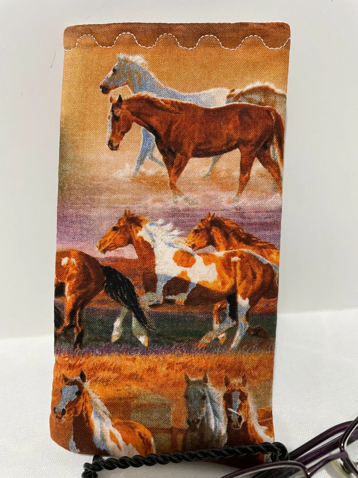 Eye Glass case holder EQUESTRIAN HORSES SUNGLASSES CARRIER HANDMADE
