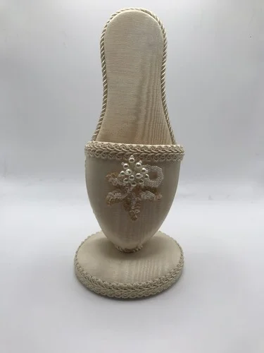 Eye glass holder boudoir ivory slipper with pearls sequins