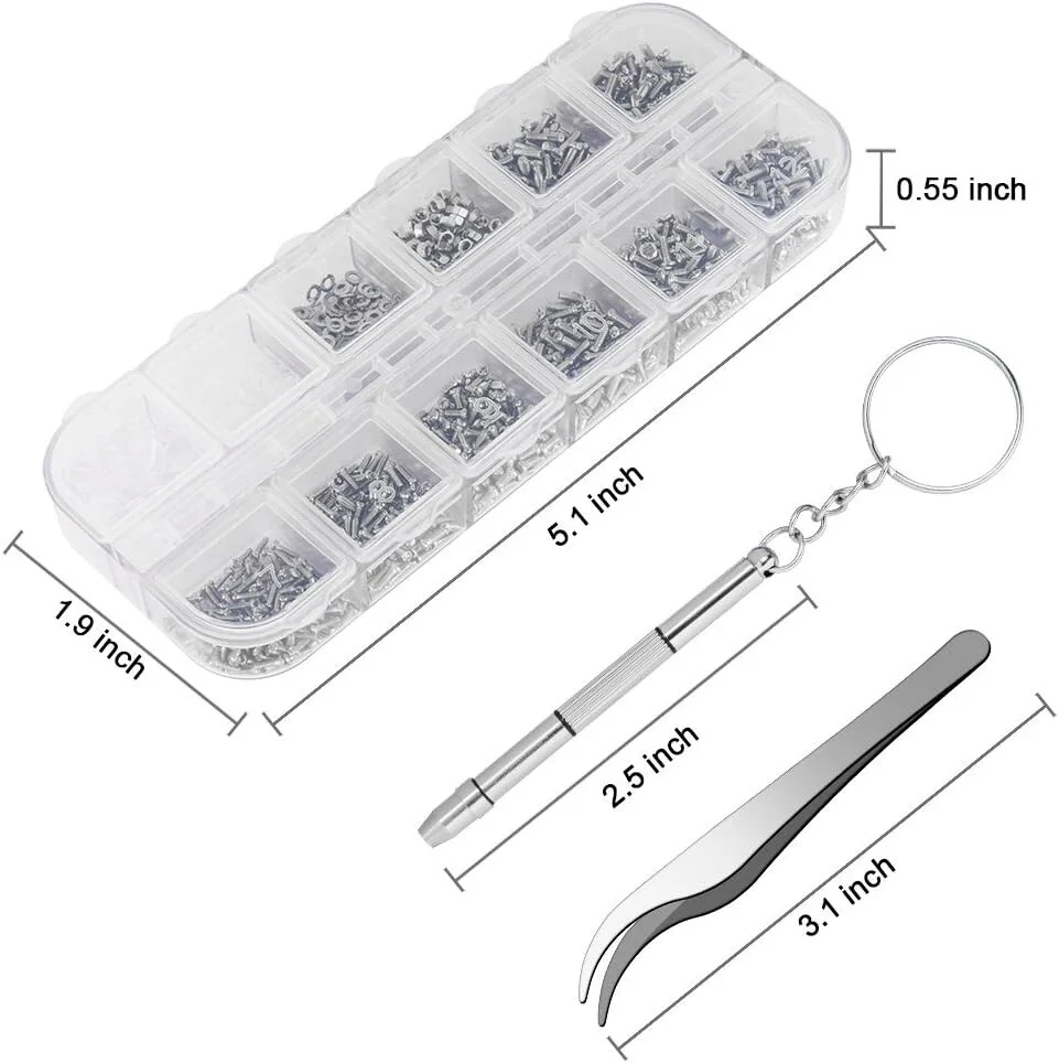Eye Glass Repair Kit 1100Pcs Sunglasses Watch Screw Nose Pad Screwdriver Tweezer 4