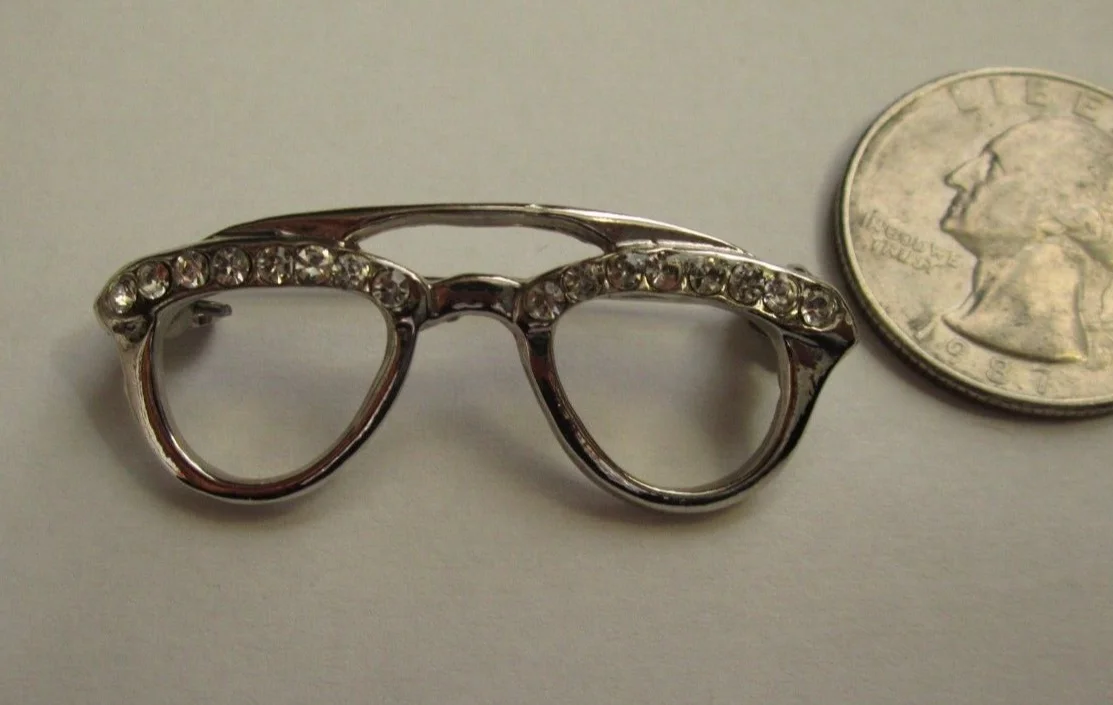 EYE GLASS RHINESTONE PIN BROOCH