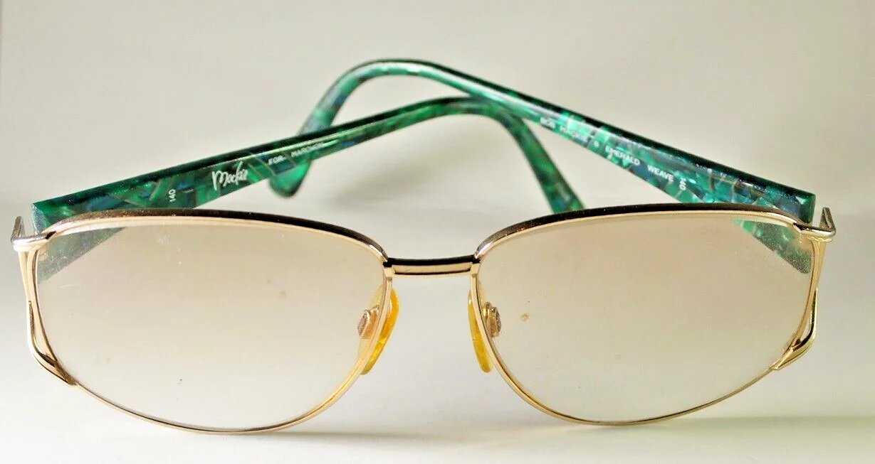 Eye Glasses Bob Mackie and Emerald Weave 140 Blue Green and Gold Frames Marchon